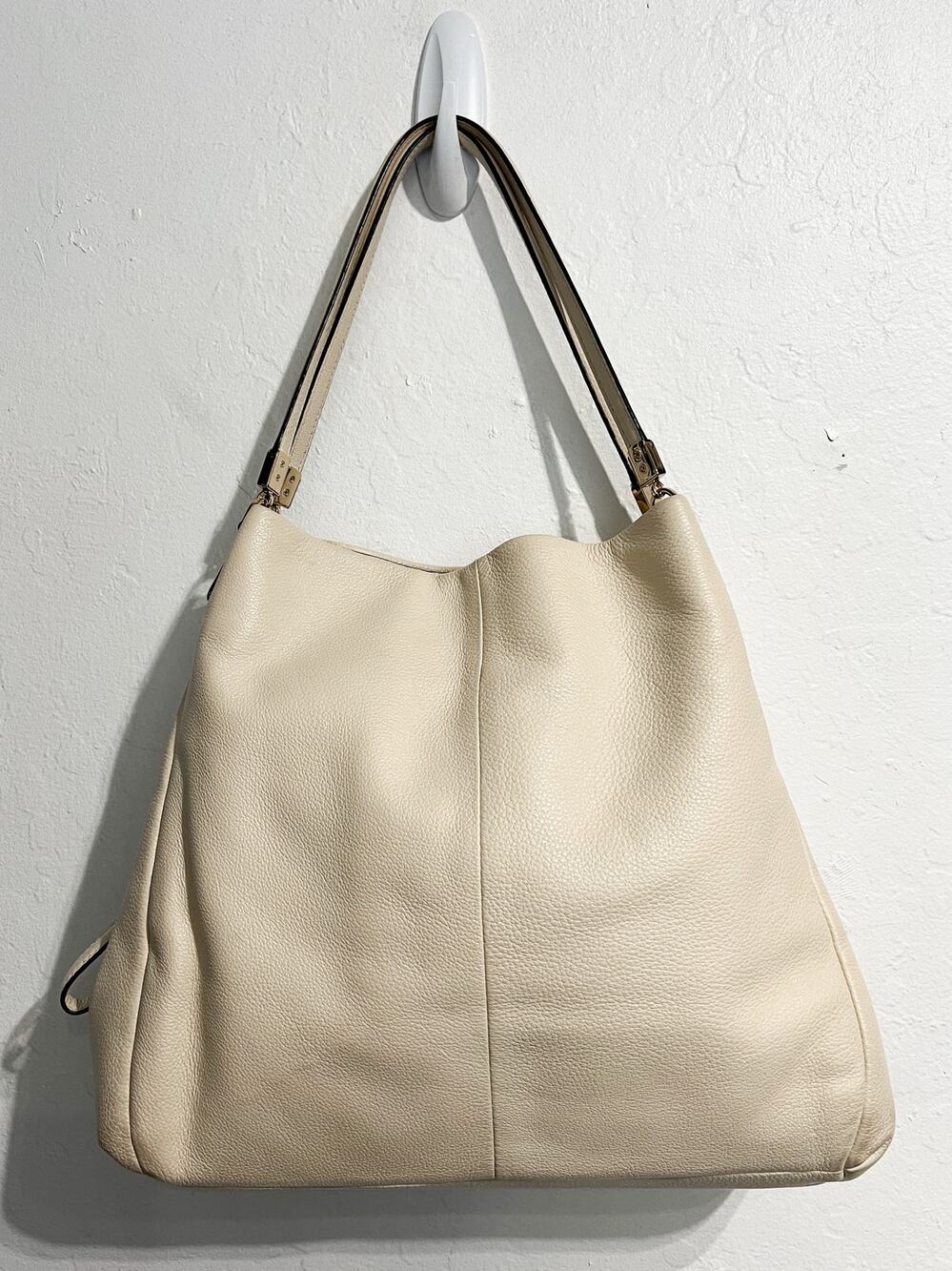 Coach Madison Phoebe Shoulder Bag Beige Pebbled Hobo Purse Gold